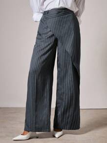 COSMINA Damen gestreifte Vintage Weite Bein Loose Lässig Hose, Business Lässig Stil für Herbst/Winter