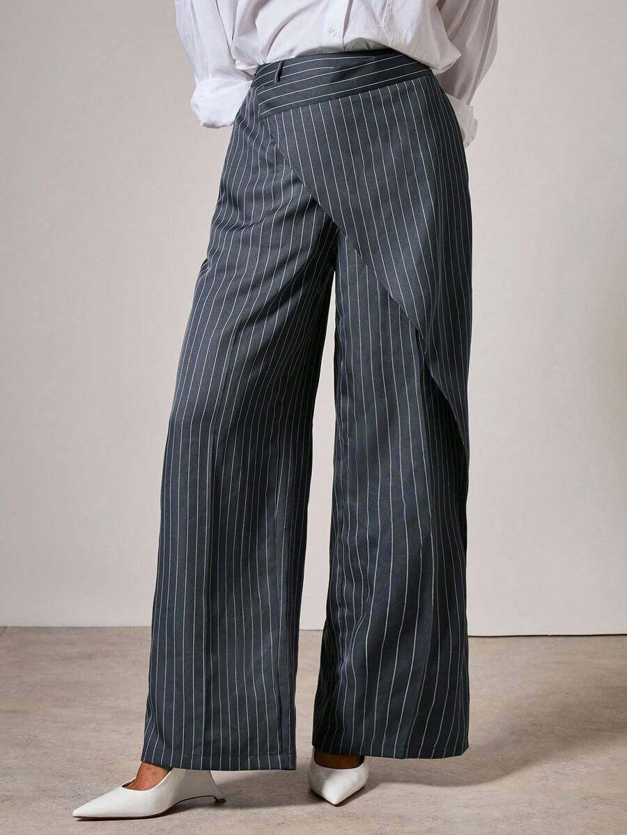 COSMINA Damen gestreifte Vintage Weite Bein Loose Lässig Hose, Business Lässig Stil für Herbst/Winter