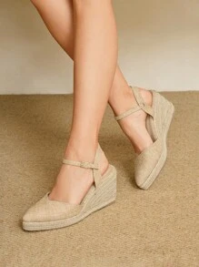 Styleloop 女士坡跟厚底编织一脚蹬鞋，波西米亚风格厚底凉鞋