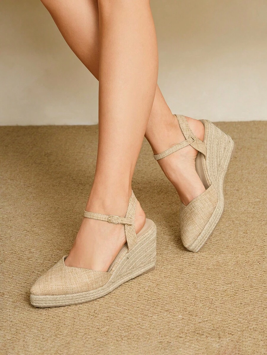 Styleloop 女士坡跟厚底编织一脚蹬鞋，波西米亚风格厚底凉鞋