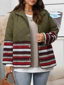 EMERY ROSE Damen Große Größen Lässig Western Stil Kontrast Farbe Stepp Mantel, Winter Herbst für Frauen, Landhausstil für Frauen, Country Konzert Country für Frauen - Verschiedenfarbig - Übersicht 3