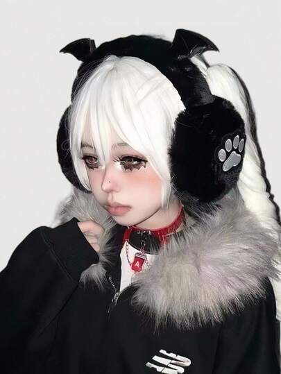 Anime قطعة واحدة من أغطية الأذن الفاخرة بتصميم جناح ثلاثي الأبعاد على الطراز البانك Y2K، بشكل مخالب قطة لطيفة، أغطية أذن دافئة ذات تصميم بسيط وعصري مناسبة للجنسين، إكسسوارات أغطية أذن للأزواج الداكنة