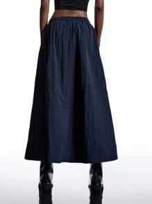 LYSMO 2025新款秋季简约主义女款纯色简约休闲工装裙，适合返校季、返校节、2000年代风格、Y2K女性、外出街头服饰、毕业旅行等场合 - 藏蓝色 - 查看 2