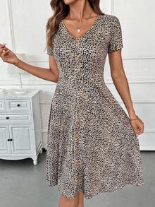 SHEIN Clasi Women's Fashionable Leopard Print Mid-Length Dress, Summer - Multicolor - View 4