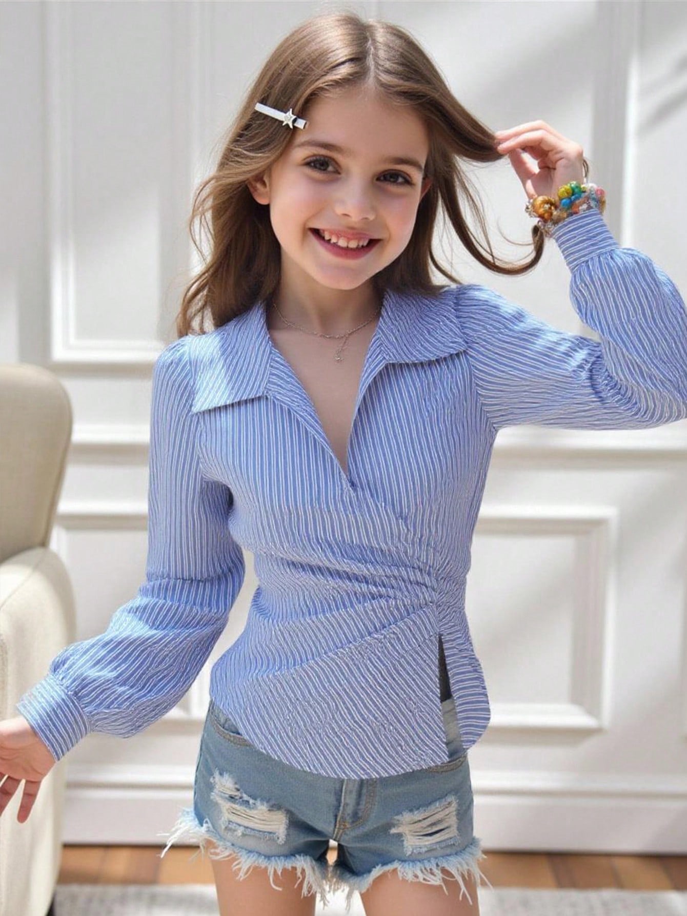SHEIN قميص نسائي كاجوال ذو طراز رجعي باللونين الأز...