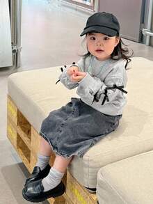 DAZY Baby Girls' Round Neck Casual Bow Long Sleeve Sweatshirt, Autumn/Winter