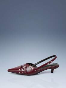 CUCCOO GRLICON Women's Kitten Heel Burgundy High Heels, Motorcycle Style, Y2K, Cool Girl, Back To School, Halloween, Christmas, Party Outfit - Burgundy - View 2