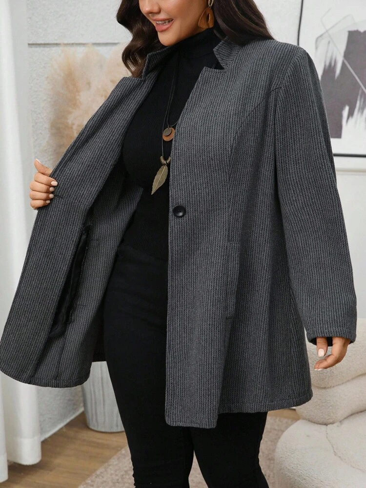 Plus Size Women Casual Single-Breasted Pocket Long Sleeve Overcoat Autumn/Winter Business Casual Women's Overcoat, Gray Coat Fall