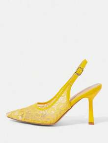 CUCCOO HITCHD 女士刺绣蕾丝尖头细高跟优雅浪漫白色新娘婚鞋 - 黃色 - 查看 9