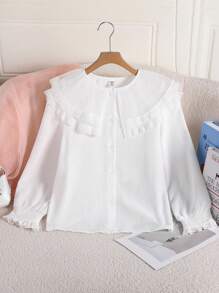 SHEIN Sparklyn Chemisier à manches longues boutonnée avec ourlet volant de couleur unie pour préadolescentes - Multicolore - Voir 8