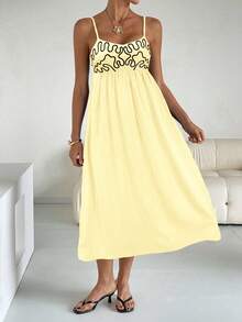 Siren Gaze 1 件女士长裙，黑色细肩带 - 淡黃色 - 查看 3