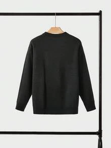 Manfinity CasualKnits 男士休闲卡通图案毛衣，秋冬 - 黑色 - 查看 2