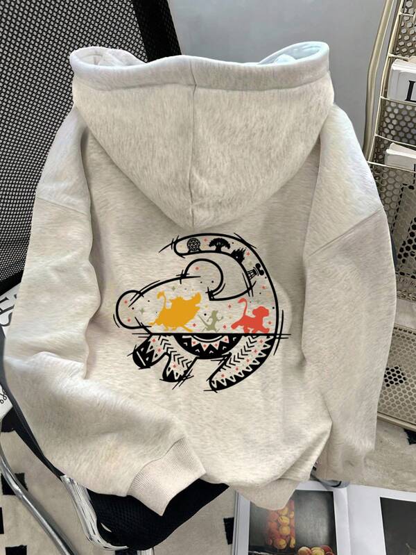 INAWLY Sudadera con capucha de hombros caídos con estampado de dibujos animados para mujer