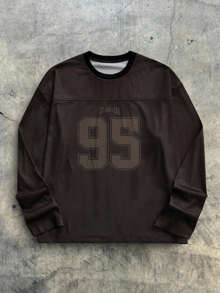 AXEPEAK Men's Loose Fit Digital Print Crew Neck Long Sleeve T-Shirt, Summer, Fall - Coffee Brown - View 1