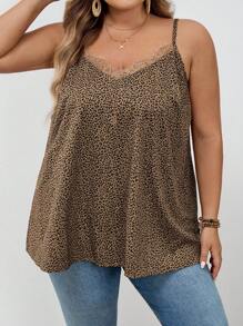 SHEIN CURVE+ Quần áo hai dây ren tương phản họa tiết da báo cỡ lớn cho nữ, mùa đông, đường cong cỡ lớn/mùa thu/mùa đông - Nhiều màu - Xem 5