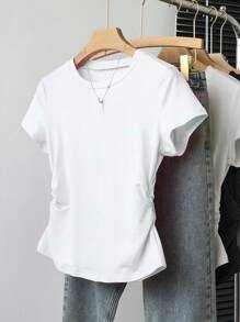 INAWLY Women's Casual Solid Color Ruched T-Shirt, Summer - Multicolor - View 5