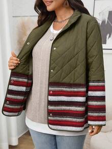 EMERY ROSE Damen Große Größen Lässig Western Stil Kontrast Farbe Stepp Mantel, Winter Herbst für Frauen, Landhausstil für Frauen, Country Konzert Country für Frauen - Verschiedenfarbig - Übersicht 8