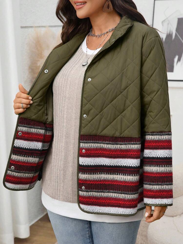 Plus Size Women's Casual Western Style Contrast Color Quilted Coat, Winter Fall For Women Winter Country Style For Women Country Concert Country For Women