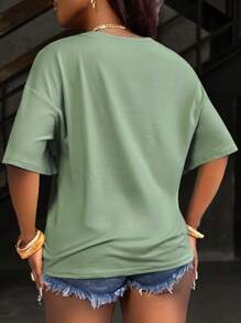 INAWLY Solva Women's Letter & Figure Print Round Neck Short Sleeve Casual T-Shirt - Green - View 2