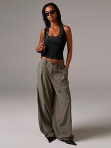 Athîral Women's Halterneck Stud Hardwear Eyelet Jersey Top - Black - View 8