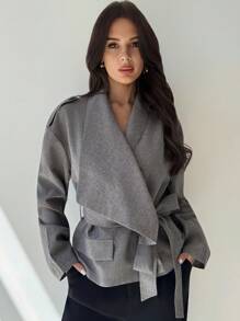 Firerie 女士休闲优雅收腰秋冬灰色仿亚麻外套/秋季/返校/商务休闲/外出上衣 - 深灰色 - 查看 6