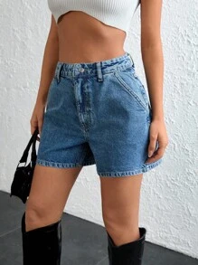 EURMUSE Women's High Waist Pocketed Wide Leg Casual Retro Versatile Denim Shorts Women Summer Outfits Casual Summer Outfits Summer Outfits Jean Shorts - Medium Wash - View 8