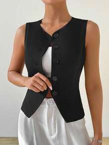 SHEIN Tall Chaleco casual de mujer de un solo pecho de unicolor y delgado