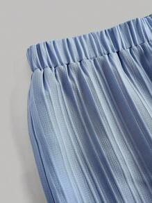 SHEIN Girlism 2 件套青少年女孩纯色拼布长袖休闲上衣和裤子套装，适合春秋冬季优雅休闲装 - 藍白色 - 查看 5