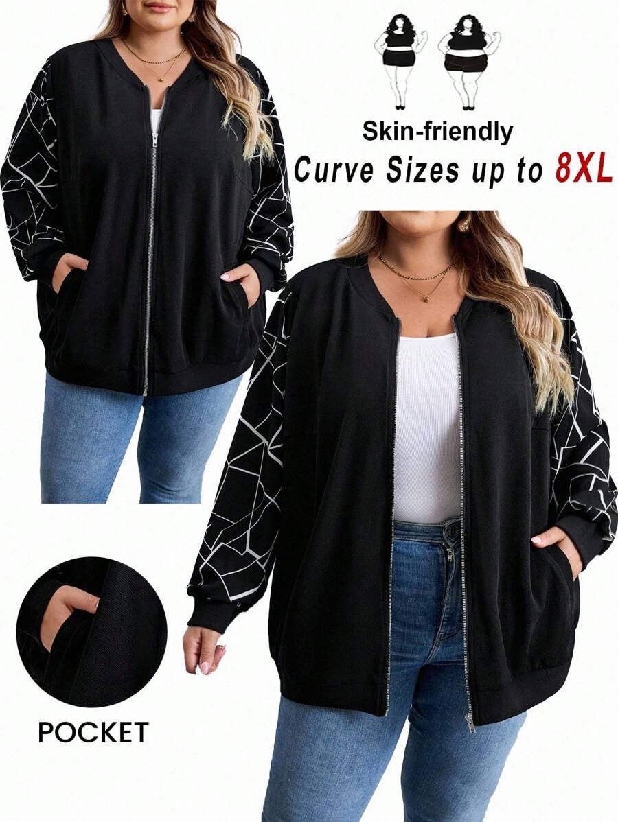 SHEIN CURVE+ 大尺碼秋季衣物 秋冬衣物 冬季衣物 冬季大尺碼飛行夾克 2026 22W - 彩色 - 查看 1