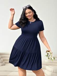 Solflare 黑色短袖宽松大码T恤连衣裙，春夏装；黄海军蓝大码连衣裙 - 藏蓝色 - 查看 5