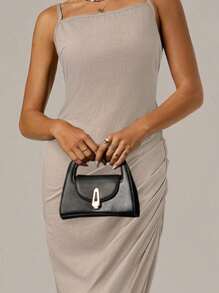 SHEIN Forever 21 Vestido minimalista negro de primavera con tirantes finos, espalda descubierta y abertura, adecuado para la playa, citas y vacaciones - Café integral - Ver 8