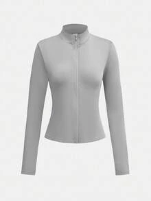 SHEIN Girlism 少女灰色立领拉链修身休闲运动服套装（含紧身裤、运动套装、学院服、慢跑服） - 灰色 - 查看 6