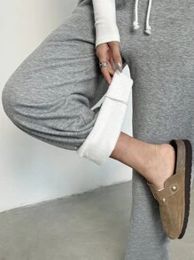 SHEIN PETITE Women's Casual Minimalist Straight Leg Thermal Lined Pants, Slim Fit, Versatile Sportswear Fall Cloth For Women