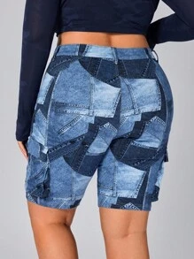 TrendSteals Shorts vaqueros de moda con parches en talla grande de color azul - Azul - Ver 2