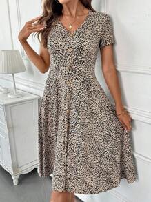 SHEIN Clasi Women's Fashionable Leopard Print Mid-Length Dress, Summer - Multicolor - View 6