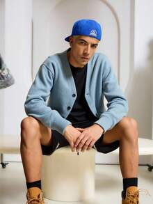 STEELVANCE Men's Solid Color V-Neck Drop Shoulder Long Sleeve Single-Breasted Pocket Casual Cardigan Sweater Back To School Everyday Comfort Thick Pocket Blue OVERSIZE Going Out , Fall Winter