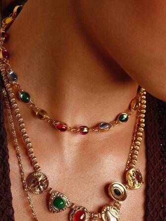 Glisma 18K Gold-Plated 1pc Textured Metal Beaded Necklace, Suitable For Party, Casual, Concert/Festival, Night Club, Cute, Luxury, Wedding, Holiday, Vacation, Camping, Y2K/For Mom/Women/Girl, Fall/Autumn/Winter/Festival/Holiday/Vacation/Old Money/Halloween