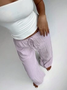 FavEase Women's Solid Color Drawstring Waist Pockets Casual Versatile Long Pants - Baby Pink - View 6