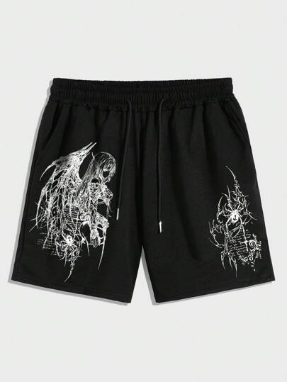 Street Life Men's Loose Fit Wide Leg Casual Printed Drawstring Sports Shorts