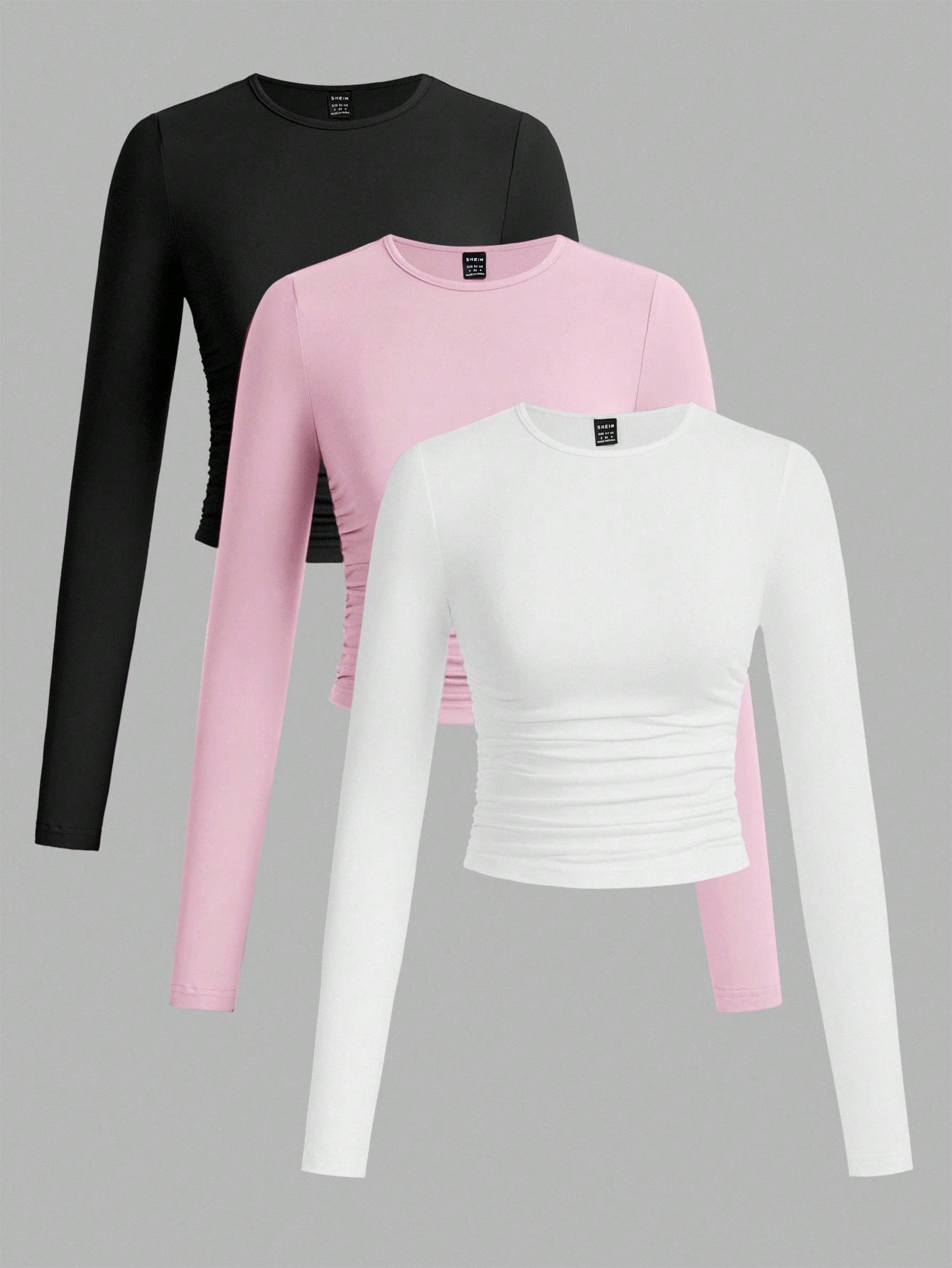 3pcs ruched long sleeve tees