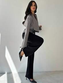 Firerie 女士休闲优雅收腰秋冬灰色仿亚麻外套/秋季/返校/商务休闲/外出上衣 - 深灰色 - 查看 7