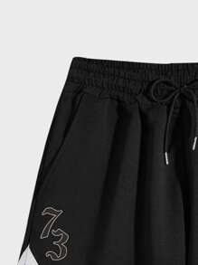 ROMWE Street Life Women's Slogan Print Drawstring Shorts, Suitable For Everyday Spring/Summer Wear - Black - View 3
