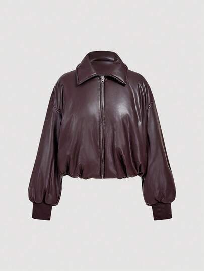 SHEIN MOD 女士时尚百搭纯色外套，秋冬季，短款外套，皮衣，冬季女装外套，保暖，皮衣，新年夜，节日，新年