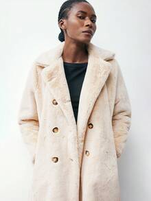 Maija Áo khoác nữ cổ ve áo giả lông thú năm 2025, thích hợp cho mùa thu/đông, tiệc Halloween, mùa đông cho nữ, áo khoác mùa đông nữ, năm mới, Lễ Tạ ơn, mềm mại và ấm áp, áo khoác ngoài mùa đông. - Màu be - Xem 8