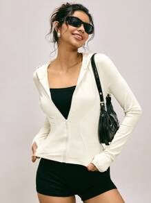 Easelle Apricot Knitted Slim Fit Women's Long-Sleeved Sun Protection Jacket Long Sleeves For Early Autumn Outdoor Wear Elastic - Apricot - View 6