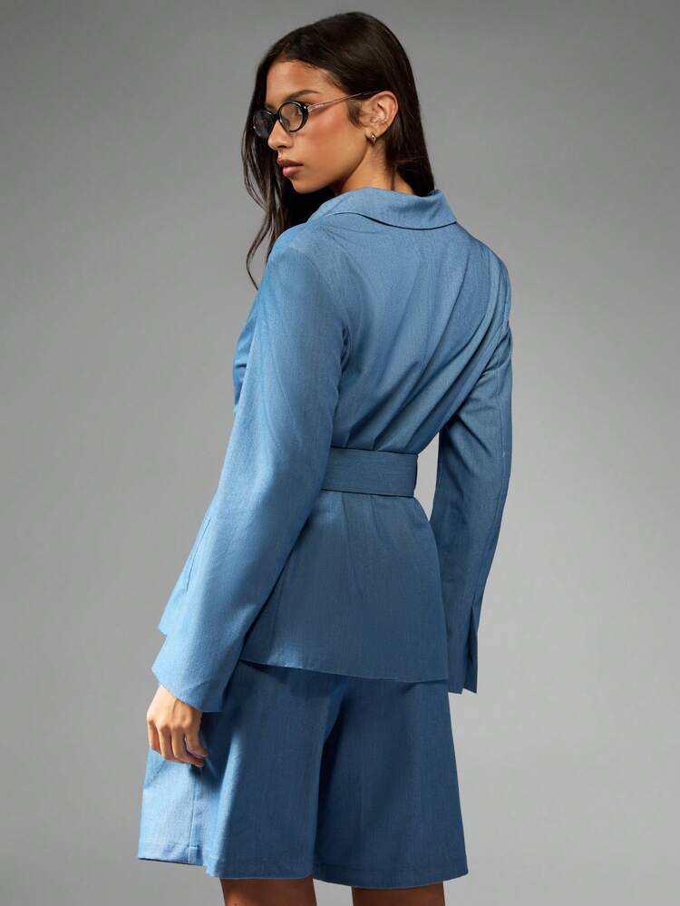 MISSGUIDED Conjunto de blazer con cinturón y bermudas de oficina, estilo profesional de moda primavera-otoño