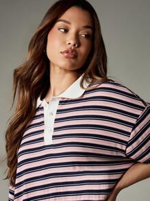 MISSGUIDED Striped Ribbed Knit Rugby Polo Co-Ord Set With Long Pants Relaxed Fit College Style Fall Winter Loungewear Casual Two Piece Outfit - Multicolor - View 5