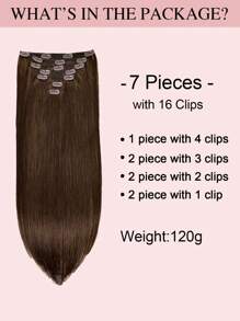 Extensiones de cabello humano con clip, cabello brasileño liso, color marrón oscuro, extensiones con clip Remy de 14 a 20 pulgadas para mujeres - S2 - Ver 3