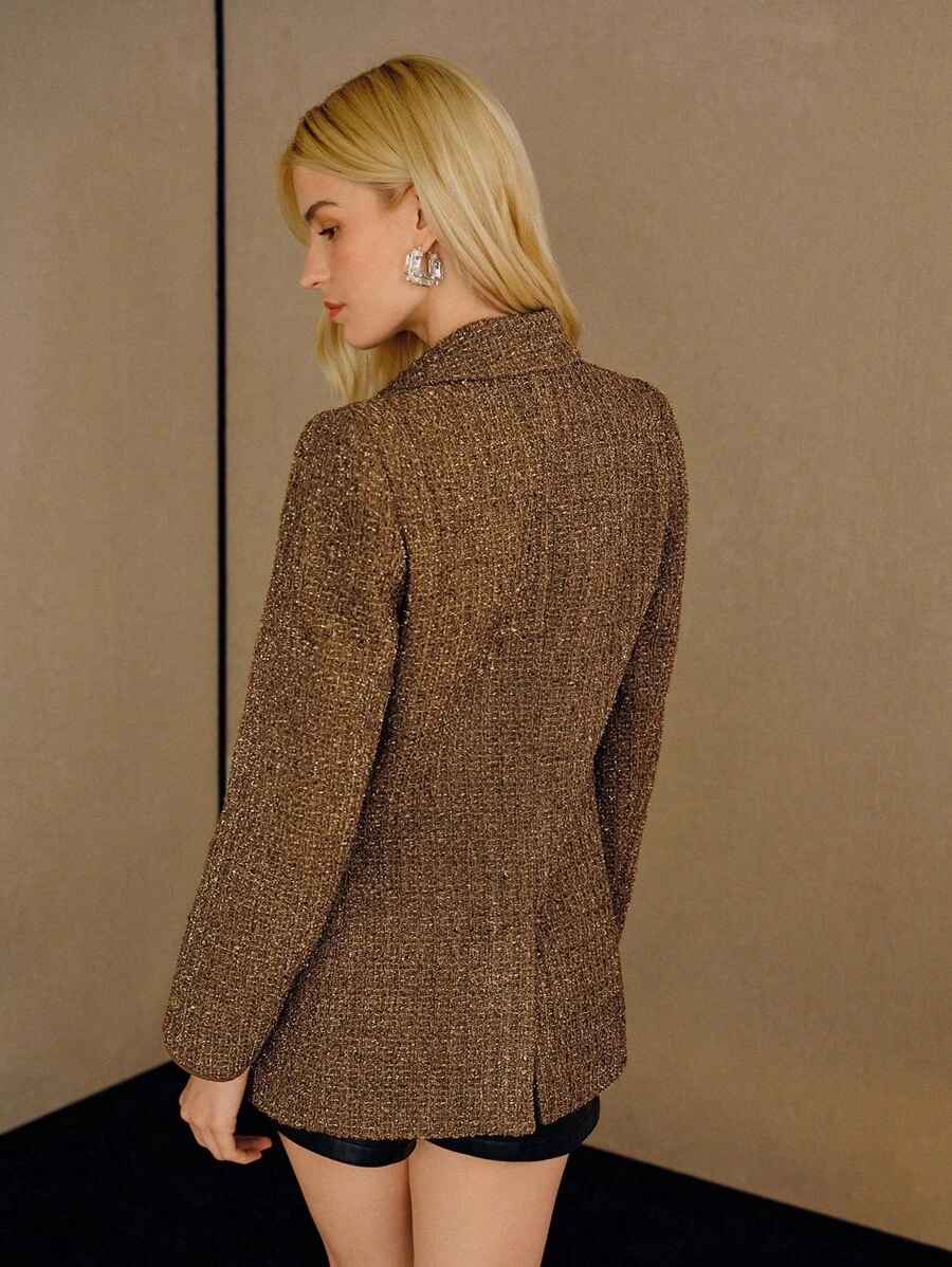 MOTF PREMIUM 羊毛结构尖领双排扣西装外套 - 棕色 - 查看 2