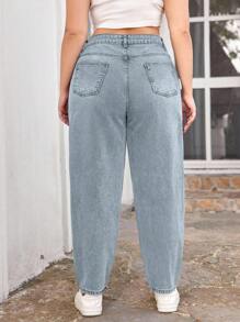 EURMUSE 100%纯棉大码锥形休闲牛仔裤 - 淺藍色 - 查看 2